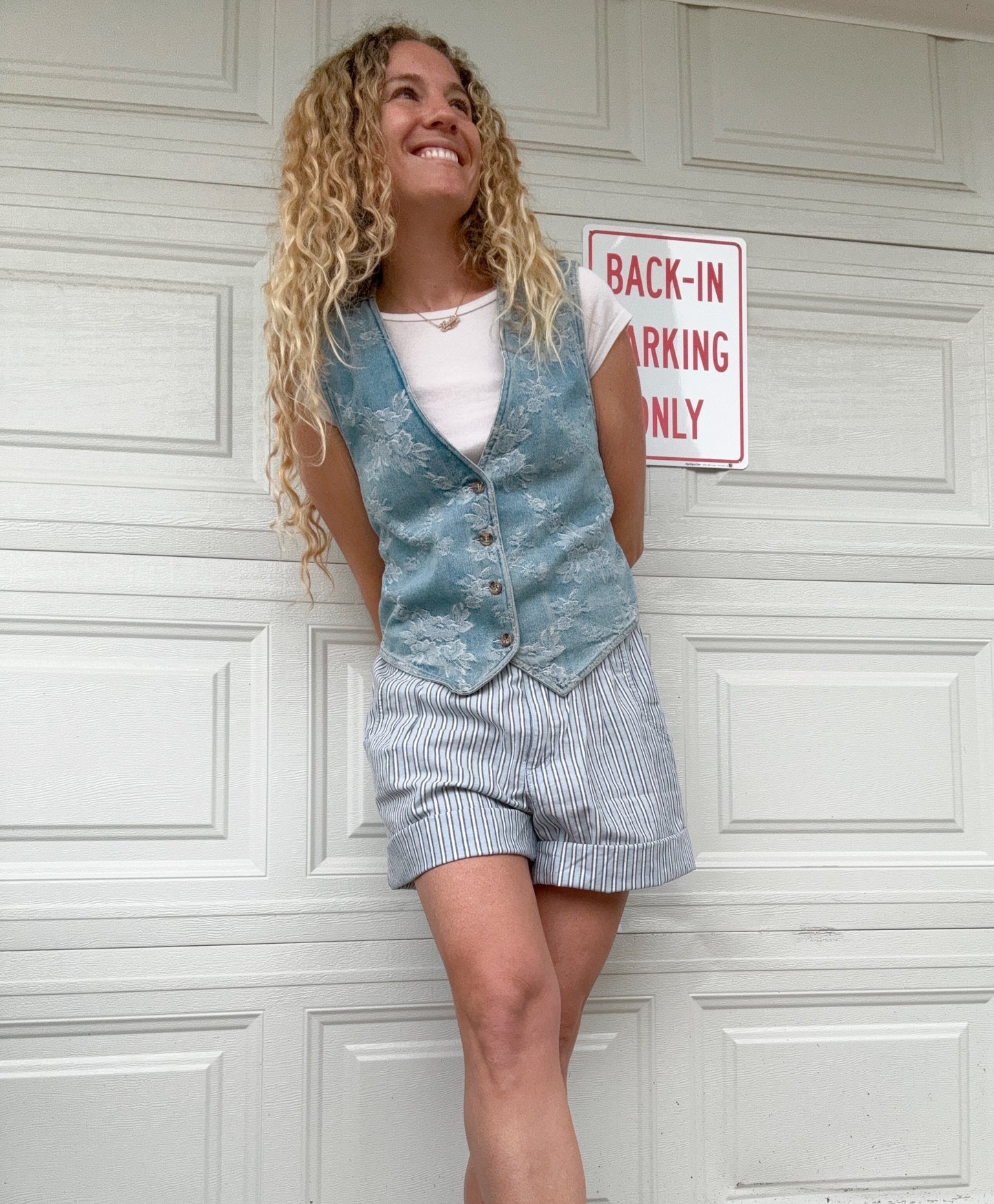 Denim Vintage Vest with Lace Detail