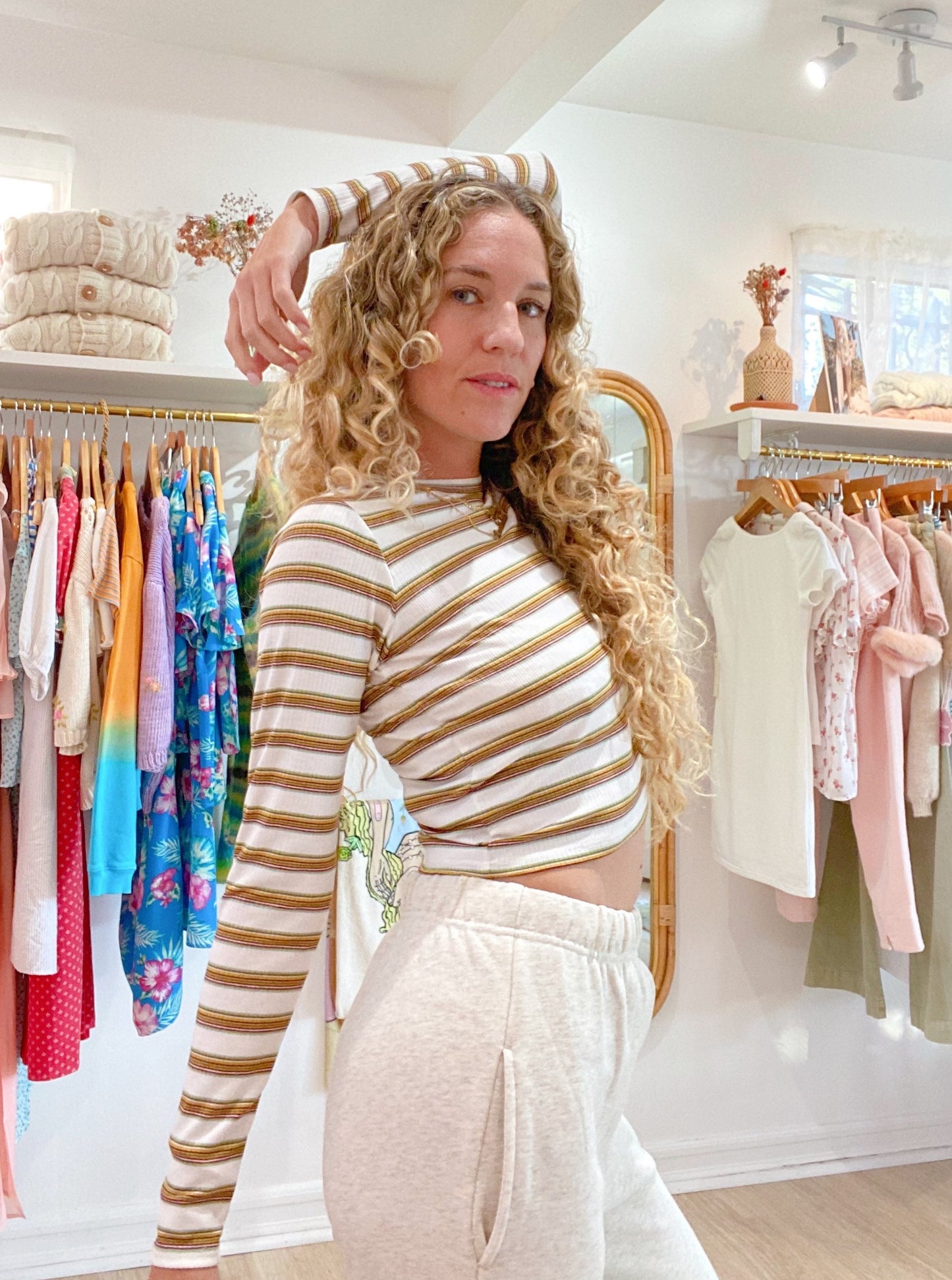 L/S Baby Tee - Menthol Stripe