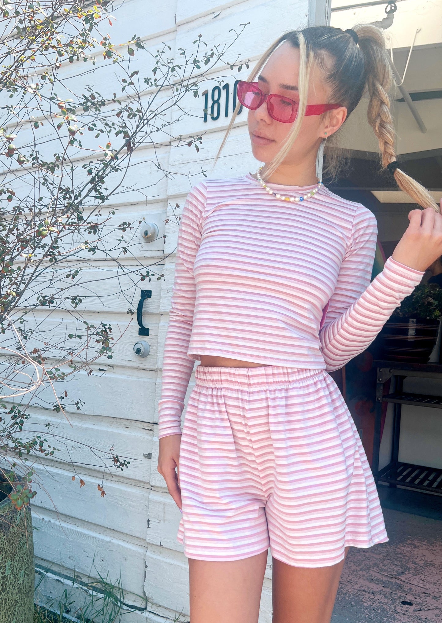 L/S Baby Tee - Bubblegum Stripe