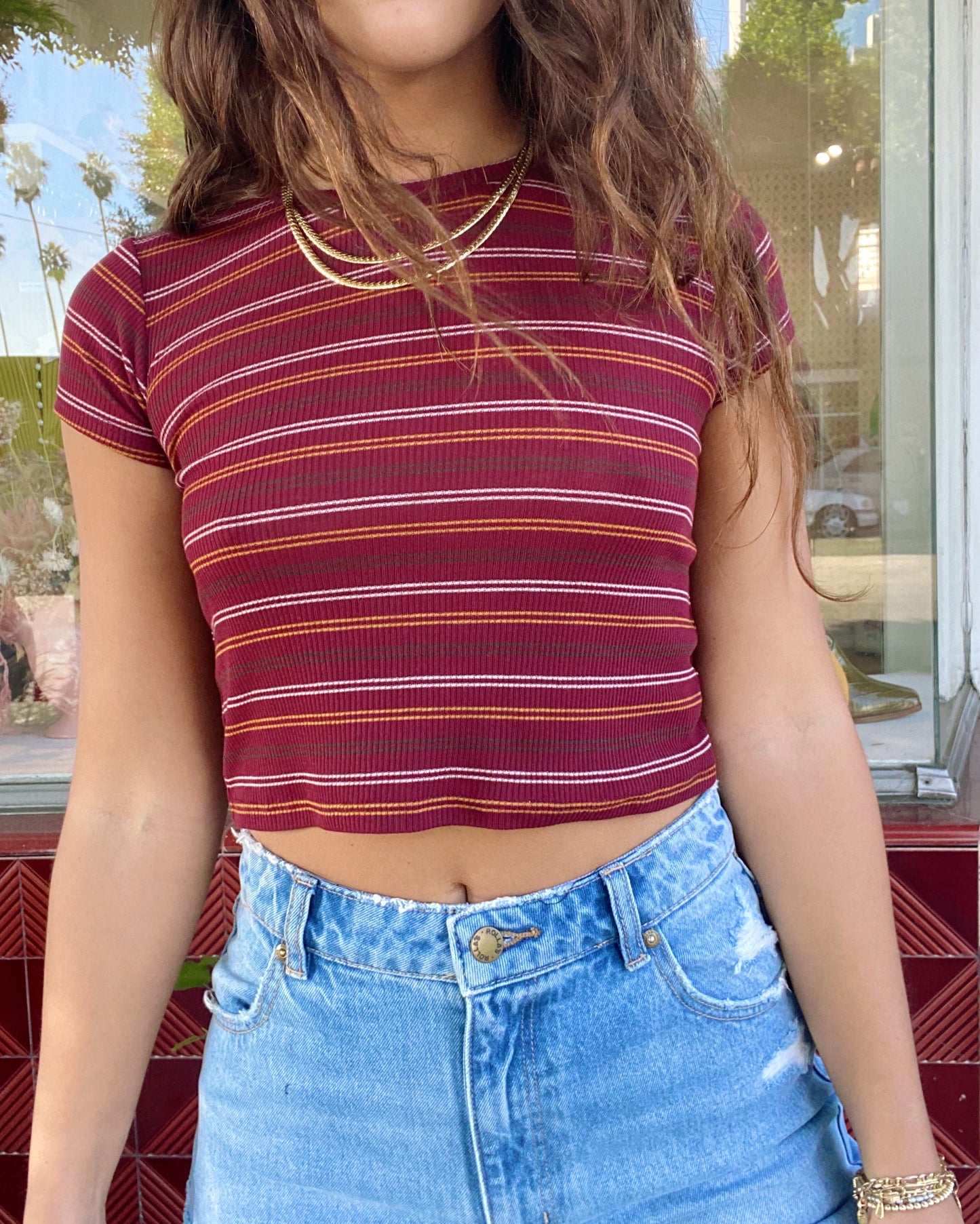 Baby Tee - Burgundy Stripe