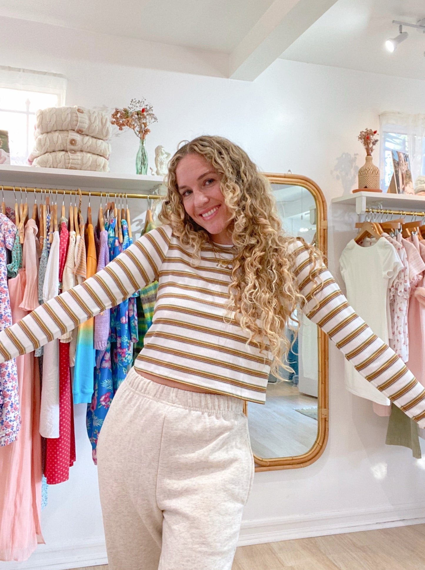 L/S Baby Tee - Menthol Stripe
