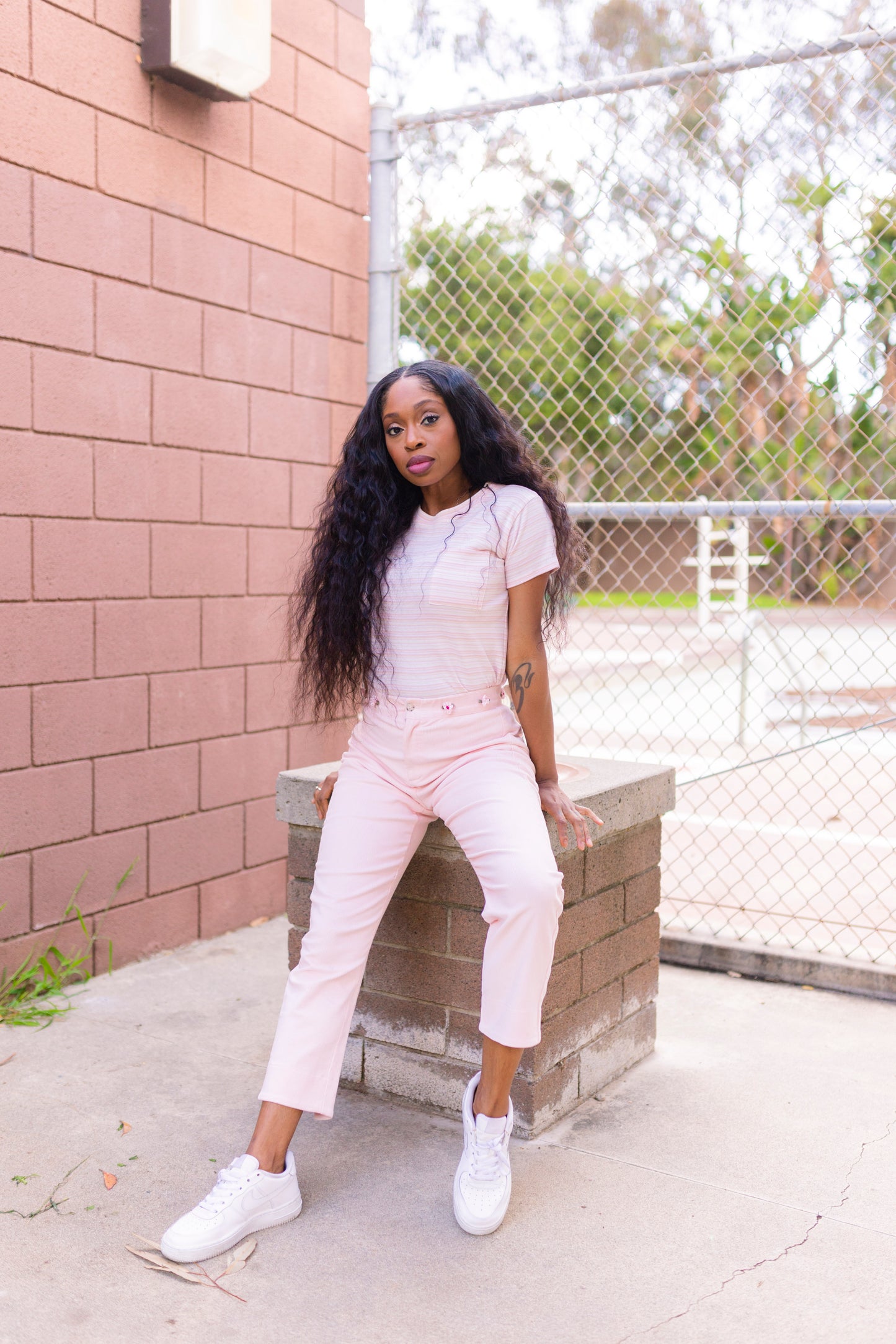 Skater Pant - Pink Corduroy w/ Floral Embroidery